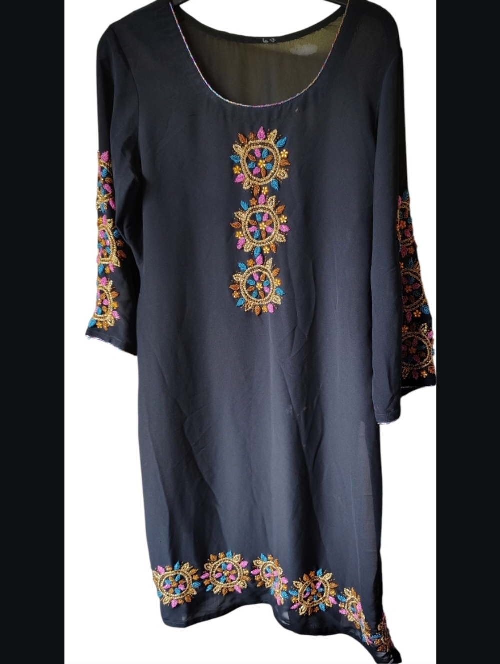 Black Semi Sheer Long Sleeve Top/ Beach Cover Up, Size Small